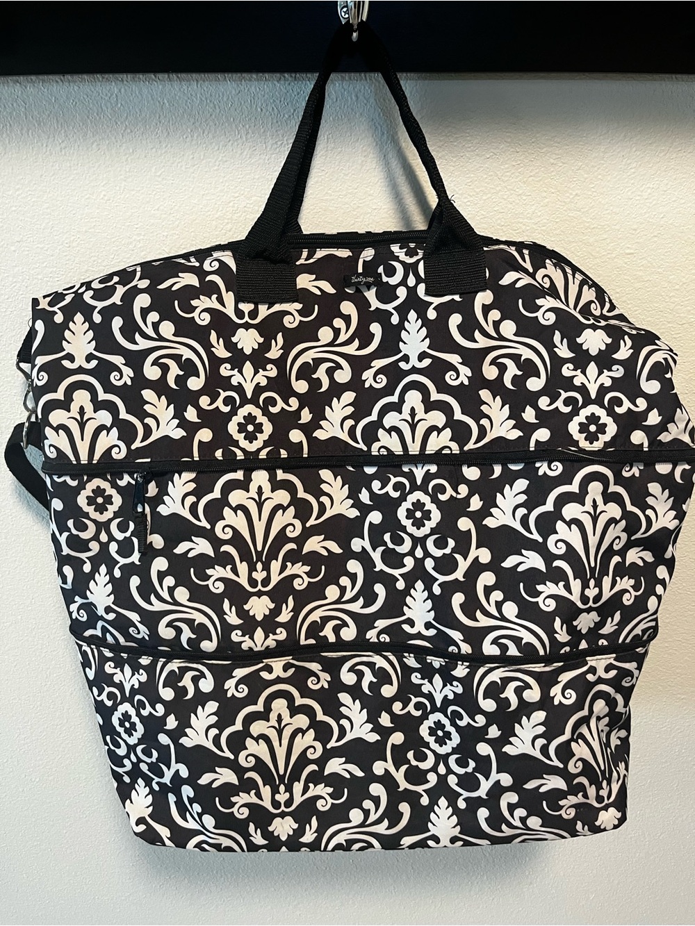 Thirty-One Black and White Damask Expandable Weekender Bag - Picture 2 of 3